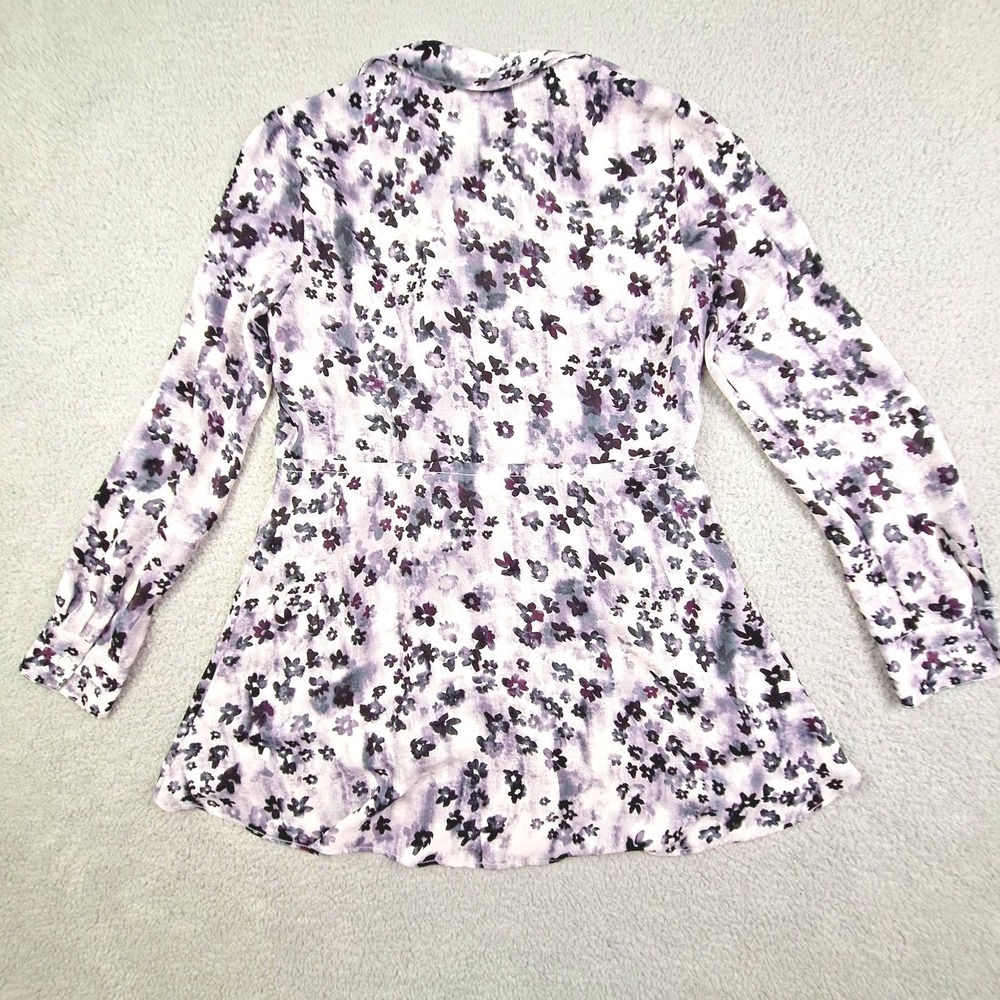 Simply Vera Vera Wang Blouse Womens Small Purple Ditsy Floral Drawstring Fairy‎ - Picture 2 of 9